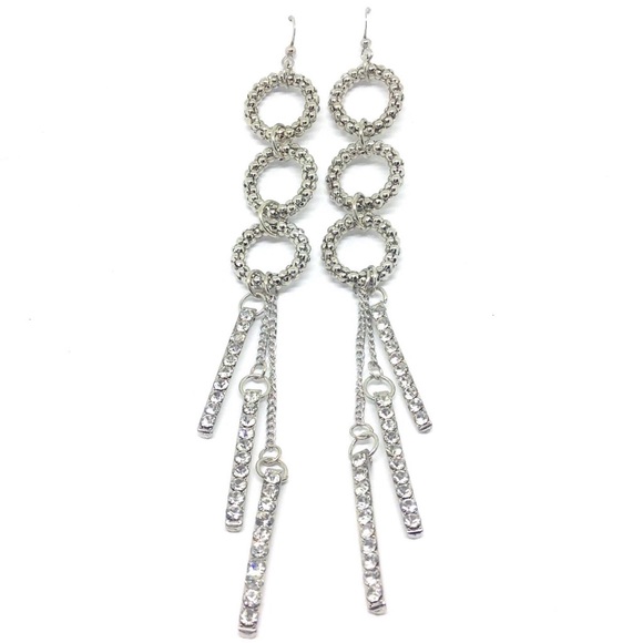 Linear Bar & Hoop Rhinestone Drop Earrings BNWT - Picture 7 of 8